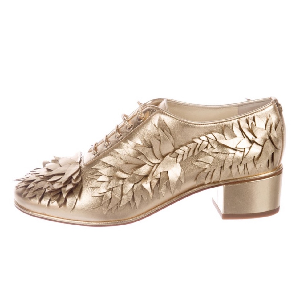 **SOLD**NWT CHANEL Gold Metallic Lace-up Oxfords - Picture 1 of 9